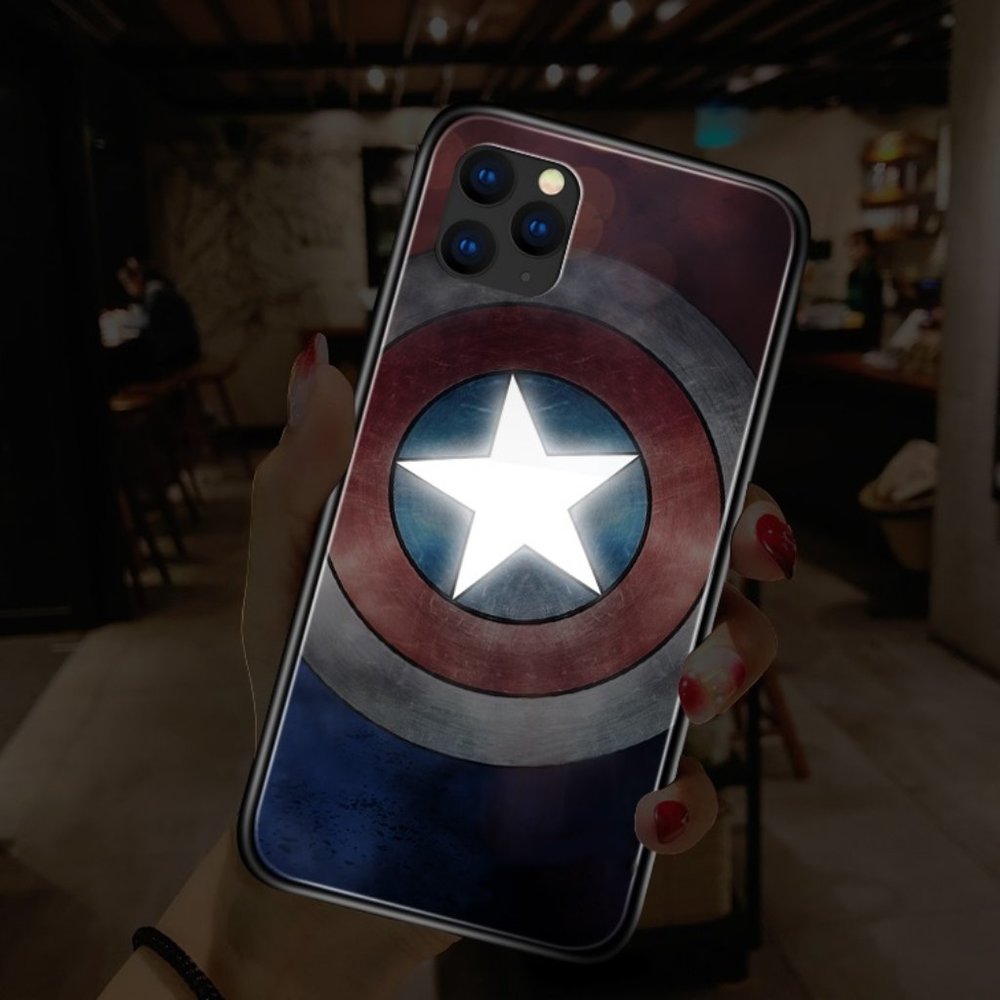 LED Smart Luminous iPhone 13 Series Tempered Glass Cases - Marvel Design